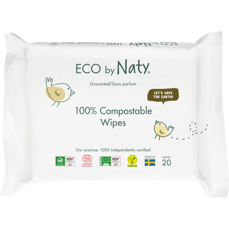 ECO by Naty vlhčené ubrousky bez vůně - pro citlivou pokožku (20 ks) - cestovní balení