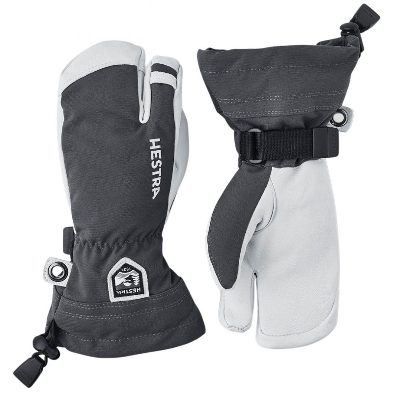 Hestra Army Leather Heli Ski, tříprsté lyžařské rukavice, juniorské, šedé