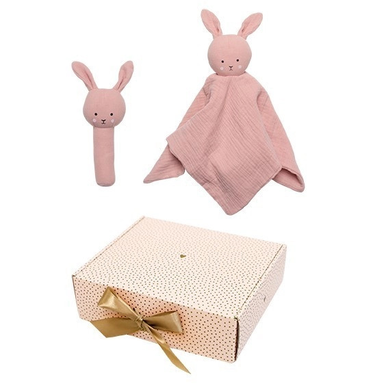 Jabadabado dárková sada pro miminko s muchláčkem a chrastítkem Bunny pink