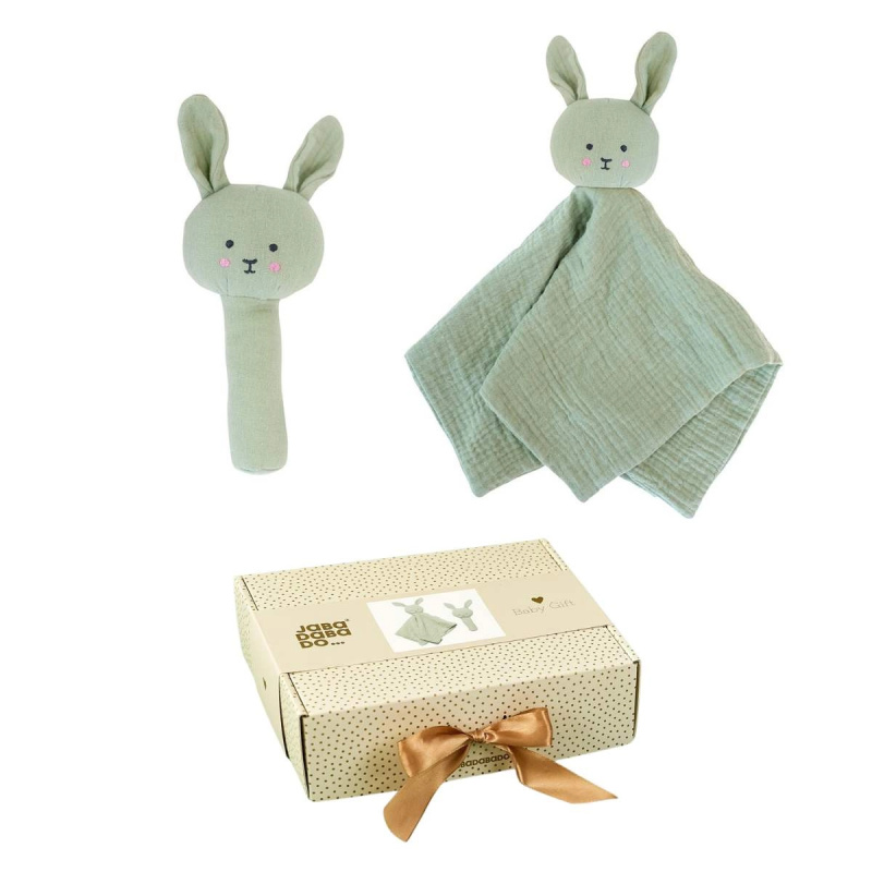 Jabadabado dárková sada pro miminko s muchláčkem a chrastítkem bunny zelená