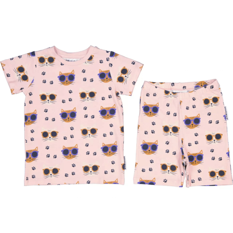 Bambusová letní dvoudílná souprava tričko a kraťasy Pink Cool Cats Geggamoja Velikost: 110/116
