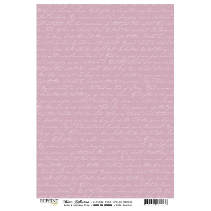 Reprint Scrapbookový papír Reprint, A4, Písmo - VYBERTE ODSTÍN - Scrapbookový papír Reprint, A4 - Písmo, sv. růžové