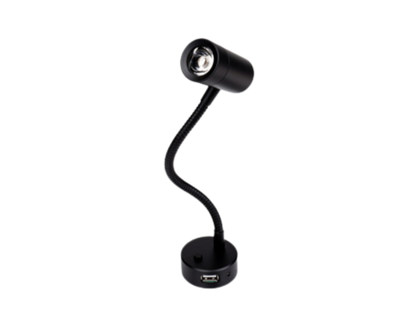 REIMO Hliníková LED lampička na čtení, 12V, USB port Barva: Černá