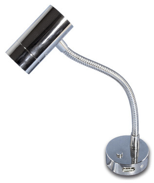 REIMO Hliníková LED lampička na čtení, 12V, USB port Barva: Chrom