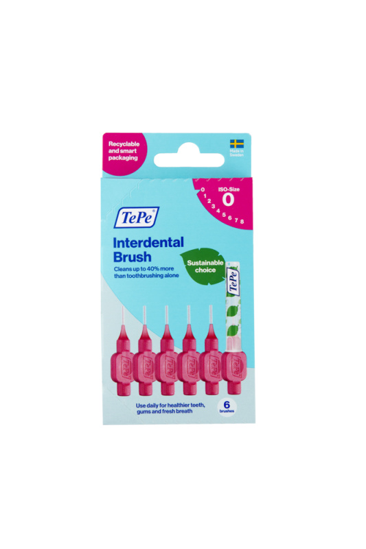 TePe Original růžové mezizubní kartáčky z bioplastu 0,4 mm, 6 ks