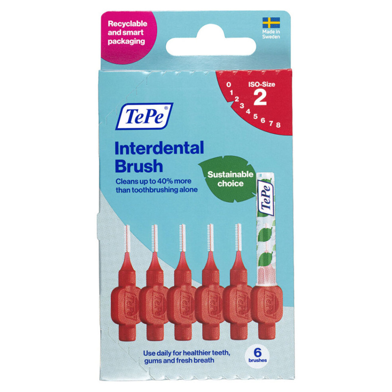TePe Original  červené mezizubní kartáčky z bioplastu 0,5 mm, 6 ks