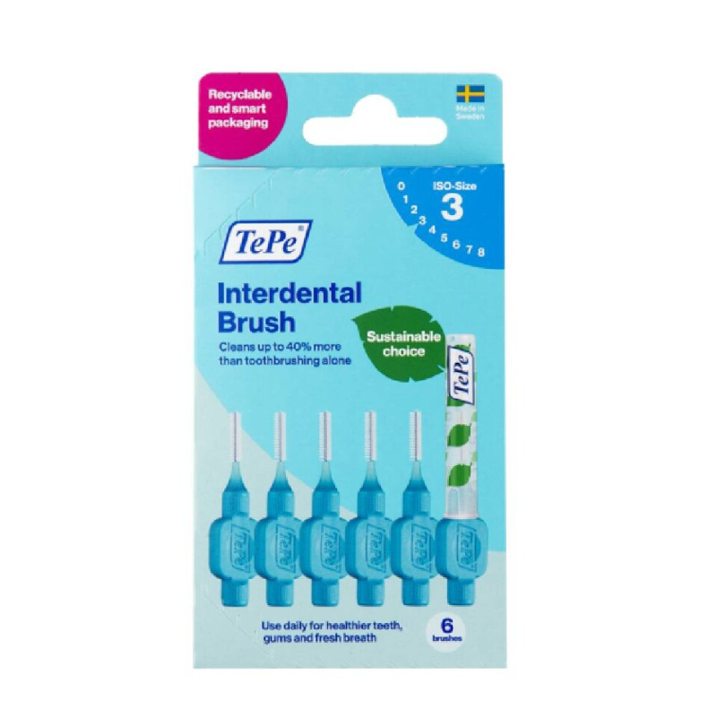 TePe Original modré mezizubní kartáčky z bioplastu 0,6 mm, 6 ks