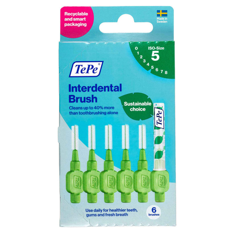 TePe Original zelené mezizubní kartáčky z bioplastu 0,8 mm, 6 ks