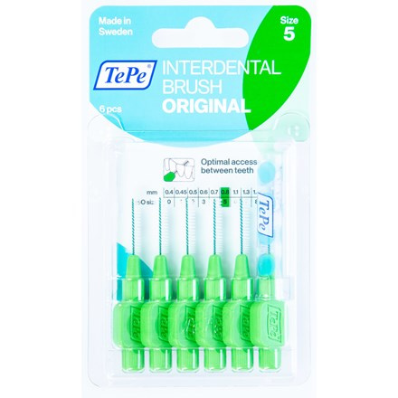 TePe Original zelené mezizubní kartáčky z bioplastu 0,8 mm, 6 ks