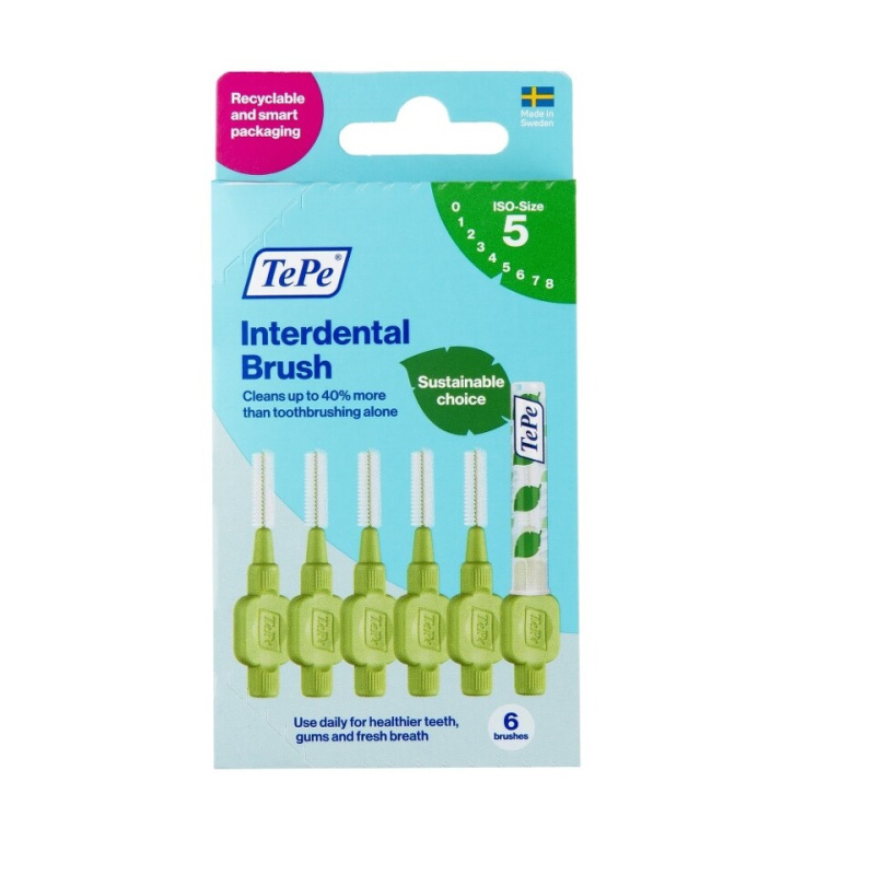 TePe Original zelené mezizubní kartáčky z bioplastu 0,8 mm, 6 ks