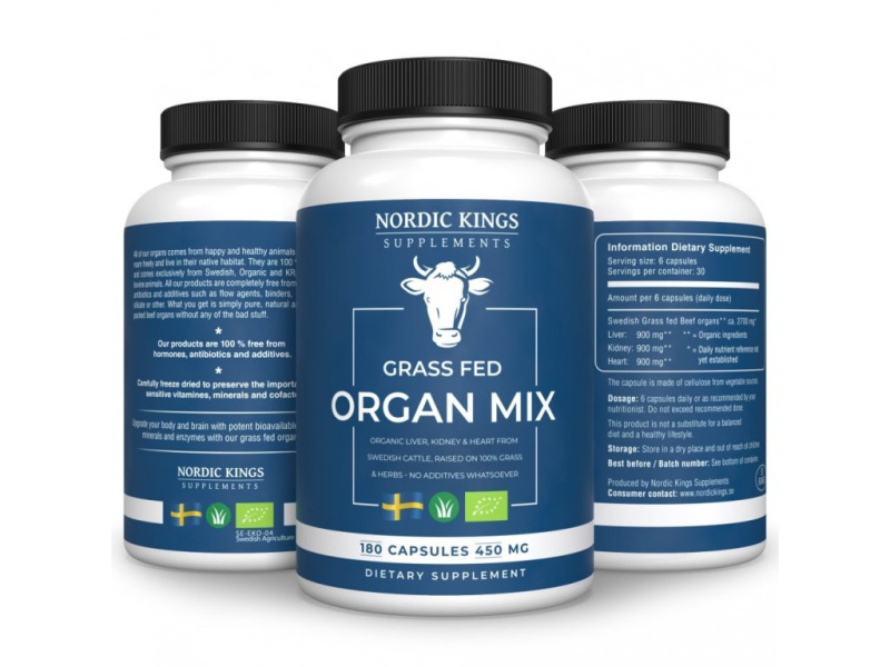 Nordic Kings - Hovězí mix orgánů v BIO Grass-fed kvalitě, 180 kapslí