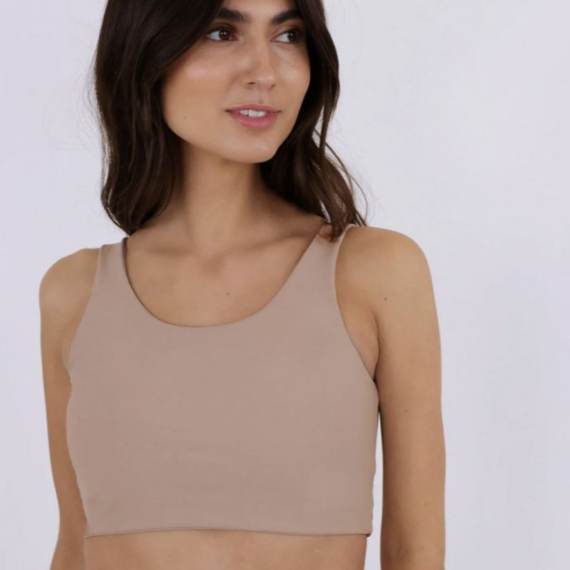 SISTERLY TRIBE Yoga Top / Midi Scoop - Taupe Velikost: L