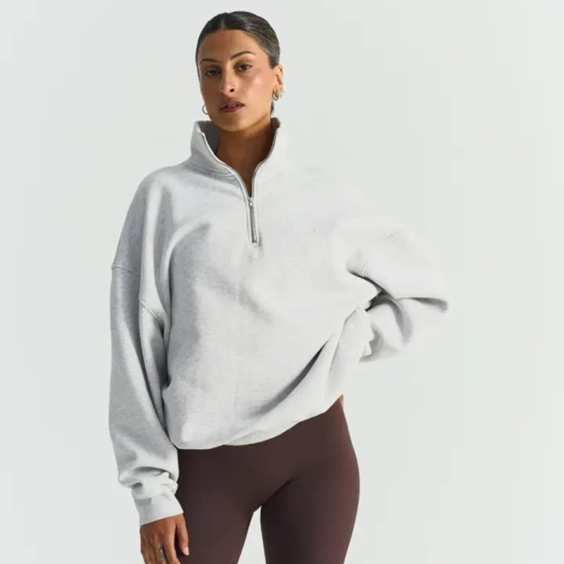 SISTERLY TRIBE Oversized mikina se zipem – Grey Marl