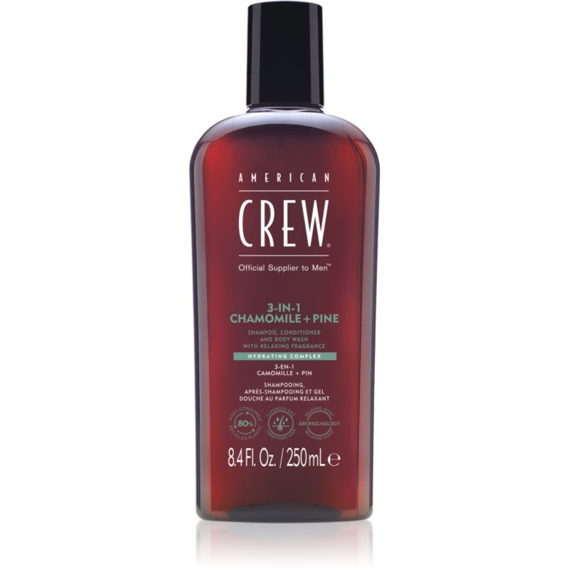 American Crew 3 in 1 Chamimile + Pine 3 v 1 šampon, kondicionér a sprchový gel pro muže 250 ml