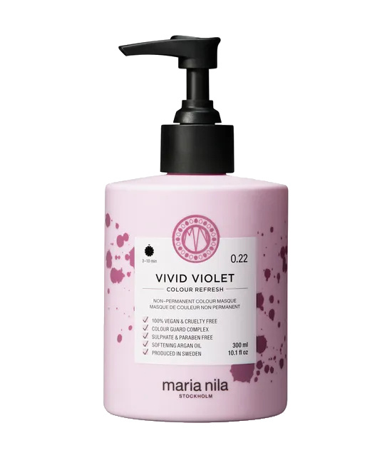 Maria Nila Colour Refresh Vivid Violet jemná vyživující maska bez permanentních barevných pigmentů výdrž 4 – 10 umytí 0.22 300 ml