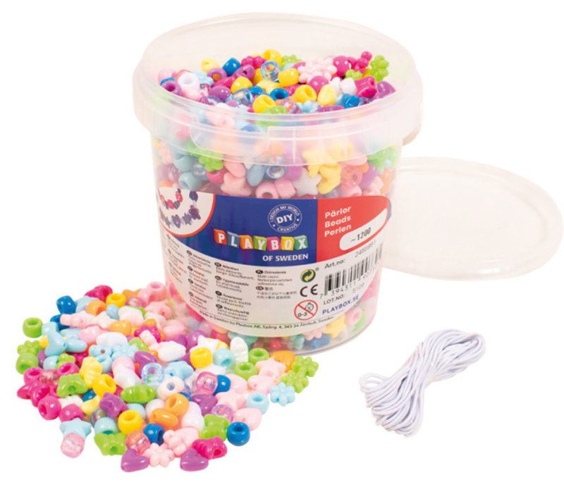 Plastové korálky různé tvary v kyblíčku, 0,7 - 1cm, 1200ks