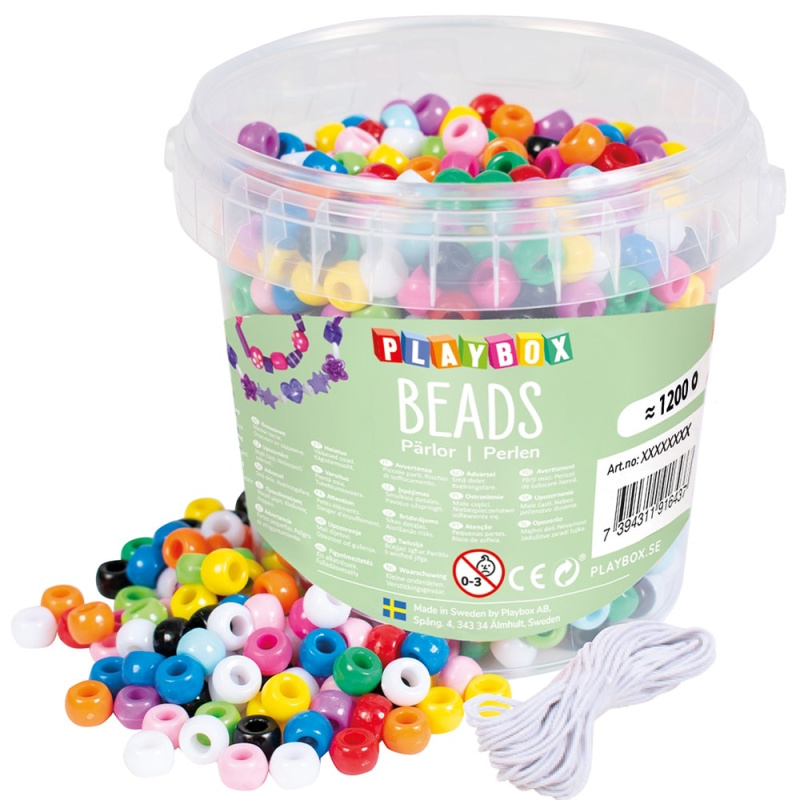 Plastové korálky v kyblíčku, mix barev, 0,7 - 1cm, 1200ks