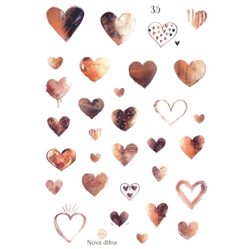 Samolepky A5 - Měděná srdíčka