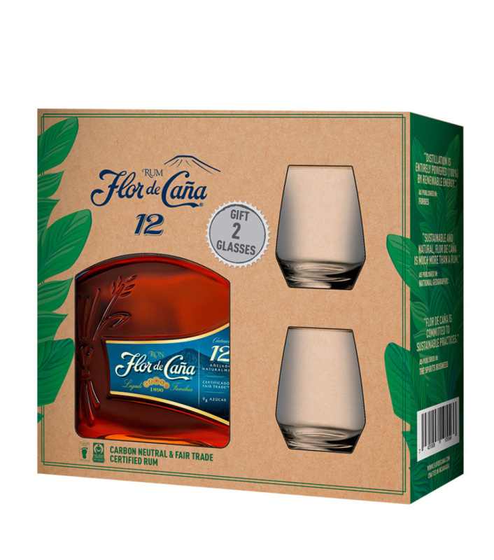 Flor de Caňa Centenario 12 40% 0,7l (dárkové balení 2 sklenice)
