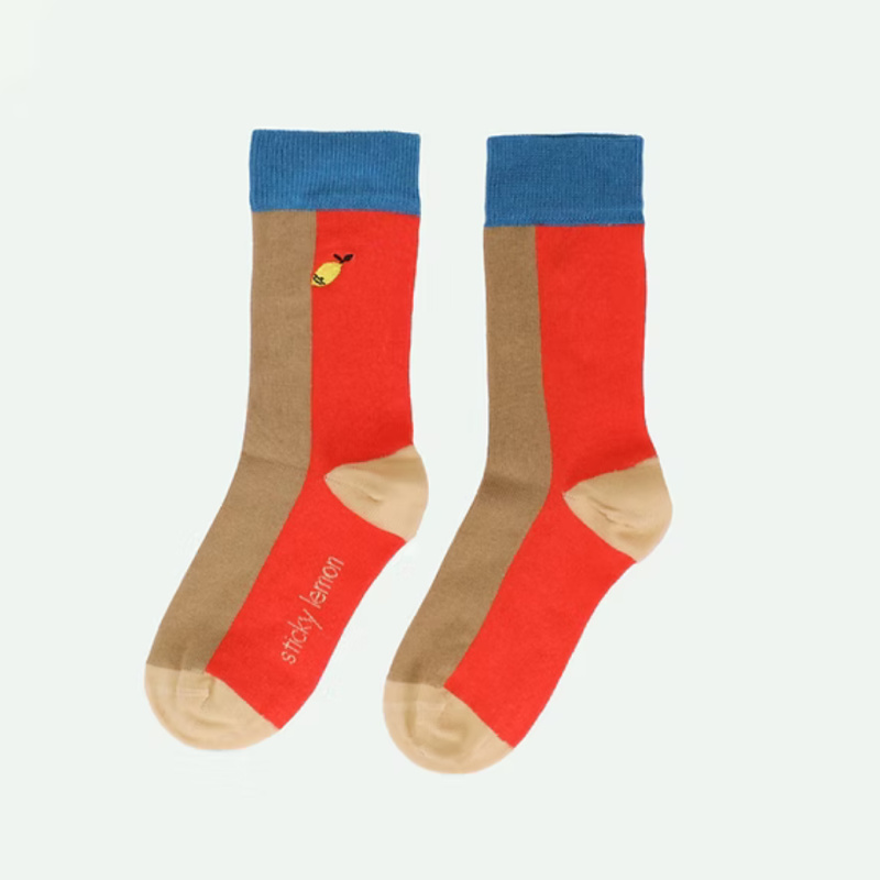 STICKY LEMON Ponožky wonders - colourblocking red hat + jane beige Velikost: 32-35