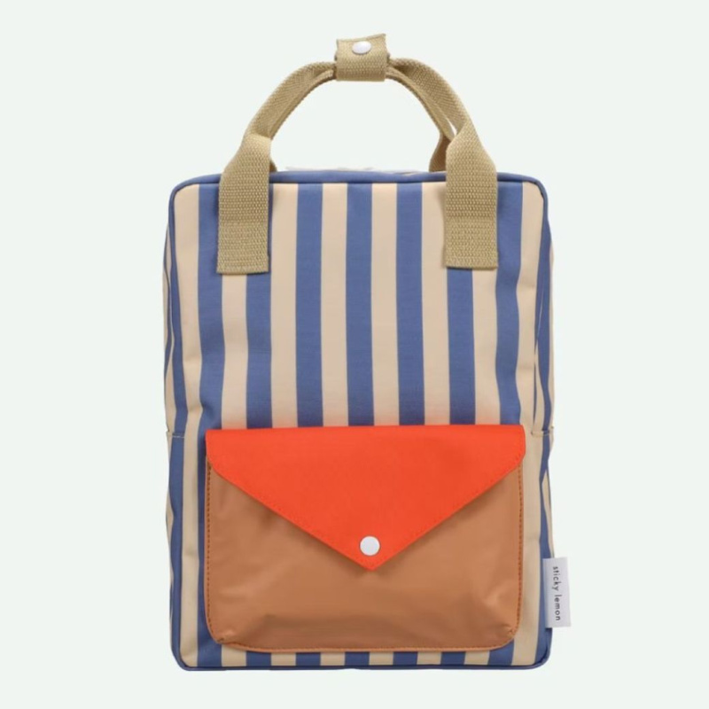 STICKY LEMON Batoh medium Envelope - stripes blue whale + sandy yellow