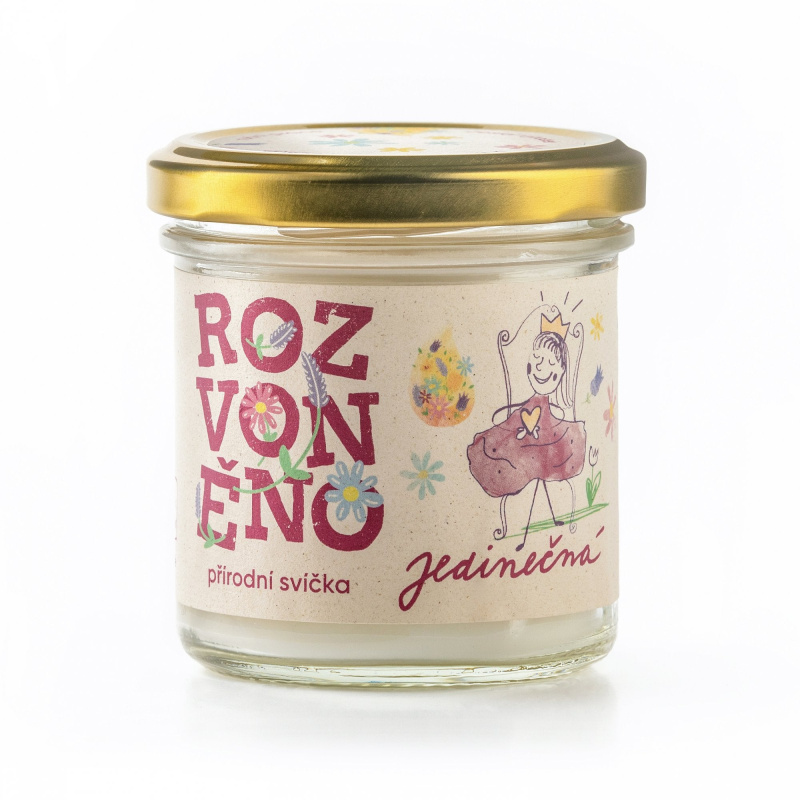 Rozvoněno Vonná svíčka - Jedinečná - s geránií a palmovou růží, 130ml