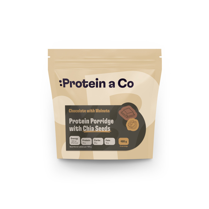 Protein a Co Proteinová kaše s chia - Čokoláda s vlašským ořechem 480 g