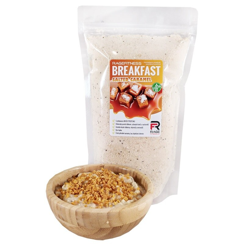 RageFitness Instantní rýžová kaše s Whey proteinem, 600 g Příchuť: Salted Caramel