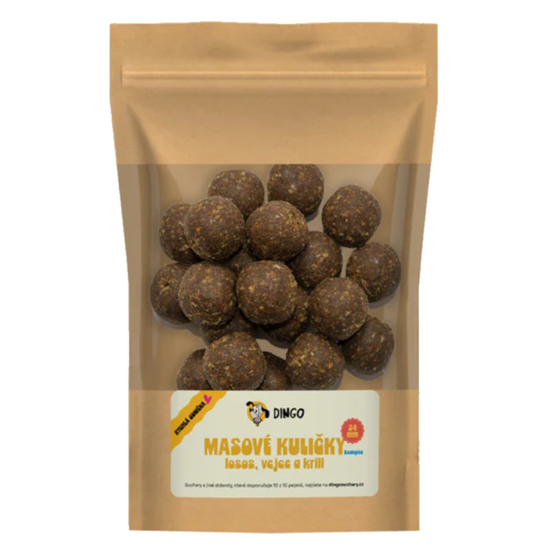 DINGO masové kuličky losos, vejce a krill  24mm, 150g