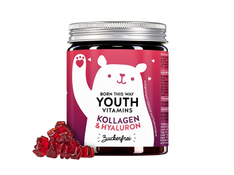 Bears with Benefits Born This Way Vitamíny s kolagenem, Q10 a kyselinou hyaluronovou - bez cukru, 90 ks