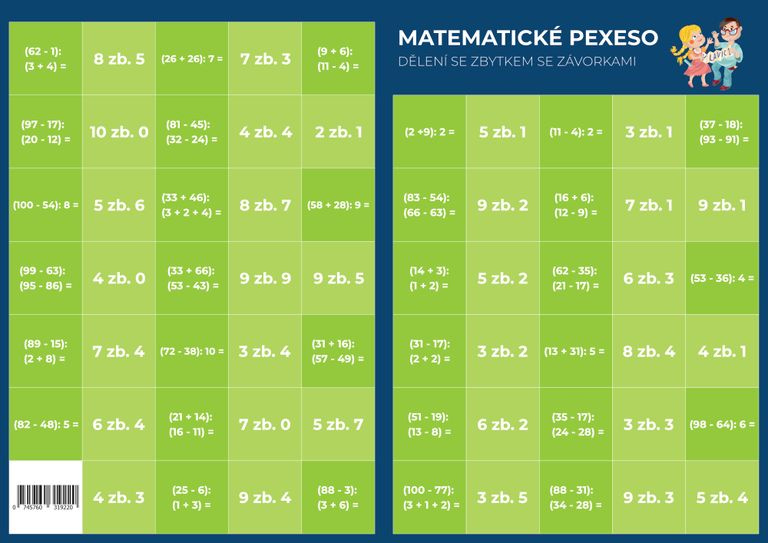 Pexeso: Matematika - Dělení se zbytkem se závorkami - hra z kategorie Vzdělávací hry