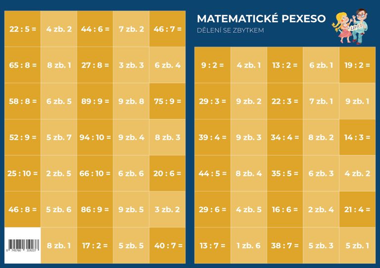 Pexeso: Matematika - Dělení se zbytkem - Martin Staněk - hra z kategorie Vzdělávací hry