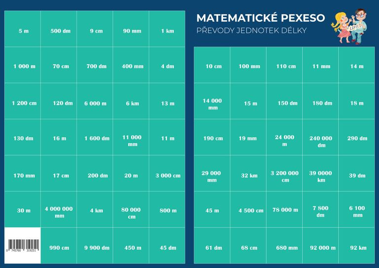 Pexeso: Matematika - Převody jednotek délky - Martin Staněk - hra z kategorie Vzdělávací hry