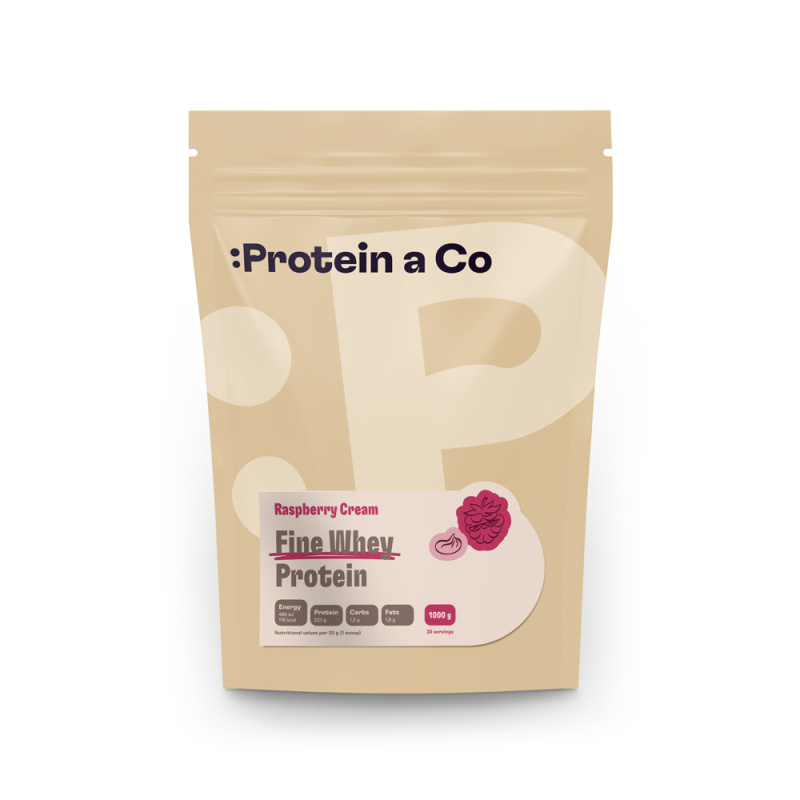 Protein a Co Protein Fine whey slazený stévií 1000 g Raspberry cream