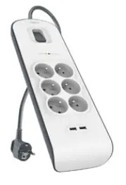 Belkin přepěťová ochrana BSV604, 6 zásuvek, 2xUSB/2.4A, 2m