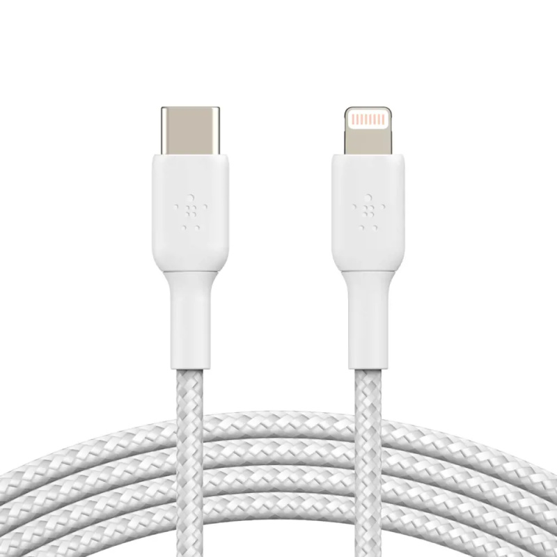 Belkin BOOST Charge Braided USB-C/Lightning odolný kabel, 1m, bílý