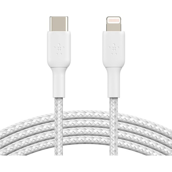 Belkin BOOST Charge Braided USB-C/Lightning odolný kabel, 1m, bílý