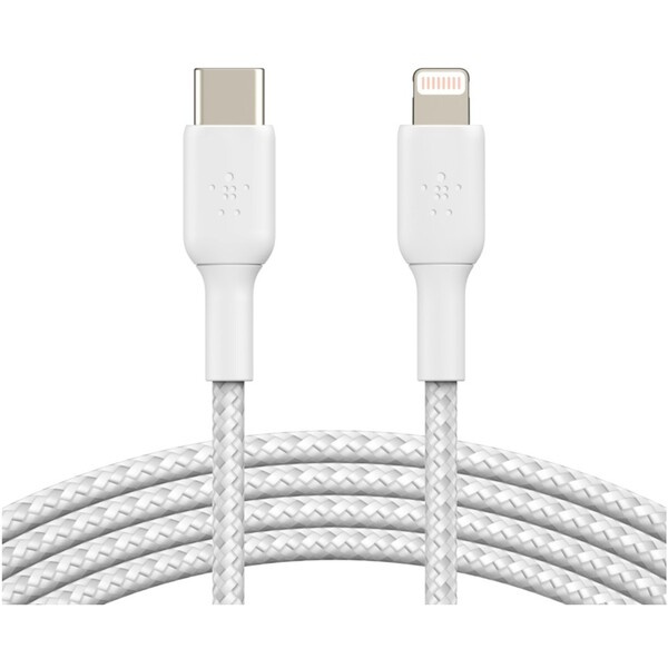 Belkin BOOST Charge Braided USB-C/Lightning odolný kabel, 2m, bílý