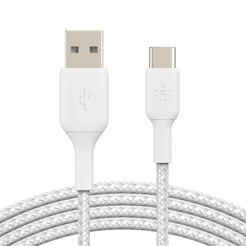 Belkin BOOST Charge Braided USB-C/USB-A odolný kabel, 2m, bílý
