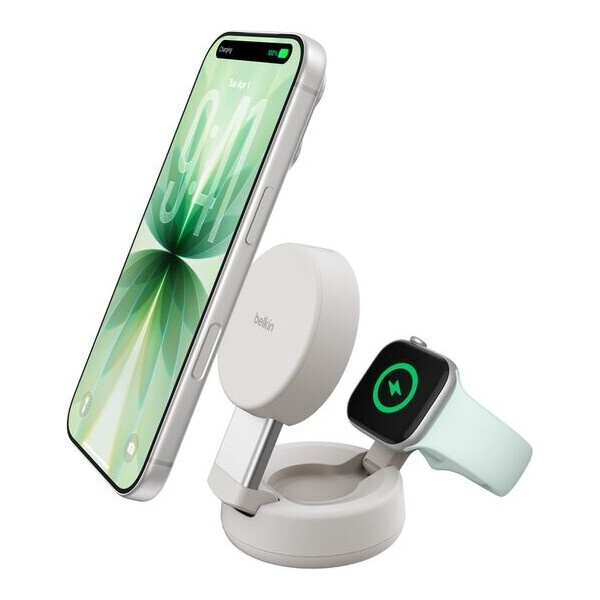 Belkin UltraCharge™ PRO Qi2 25W 2v1 MagSafe nabíječka písečná