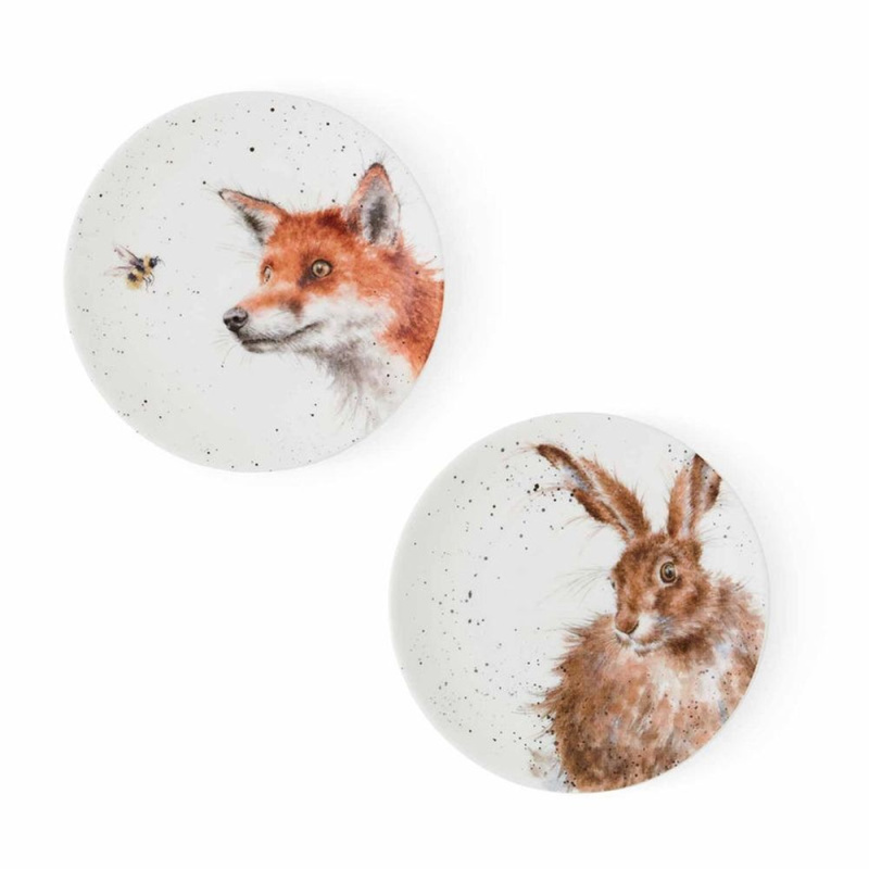Royal Worcester Porcelánové dezertní talířky Wrendale Designs, 16,5 cm, sada 2 ks - Liška a zajíc