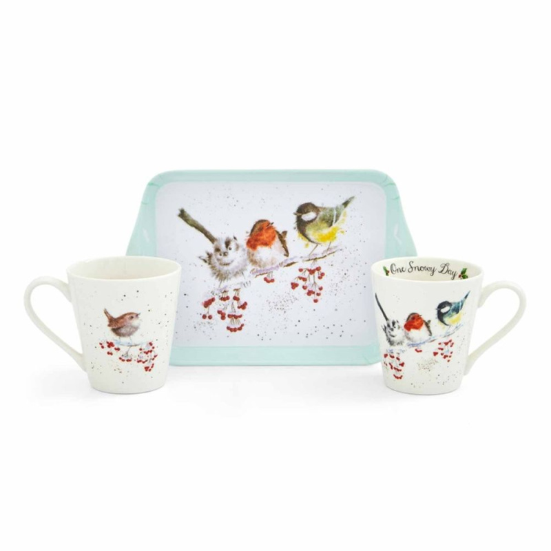 Pimpernel Dárková sada 2 ks hrnků s táckem Wrendale Designs "One Snowy Day" - Ptáčci