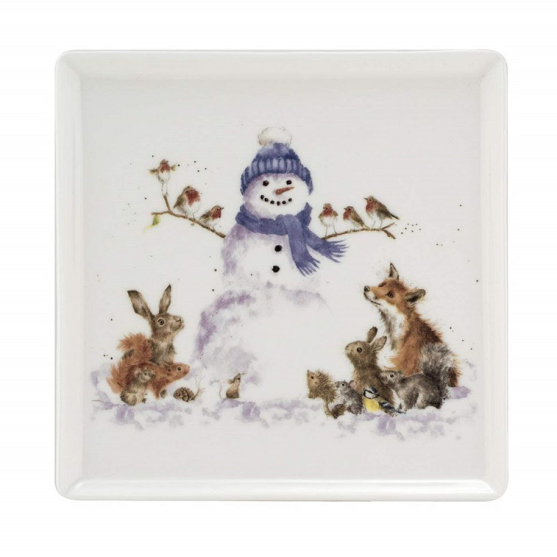 Royal Worcester Vánoční porcelánový talíř Wrendale Designs "Gathered All Around", 18x18 cm - Sněhulák