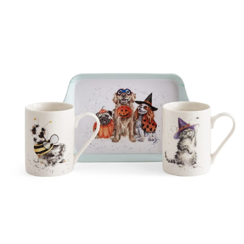 Pimpernel Sada podnosu a hrnků Wrendale Designs "Trick or Treat" - Kočky a psi