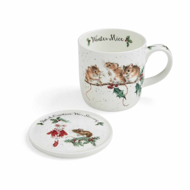 Royal Worcester Porcelánový hrnek s podšálkem Wrendale Designs "Winter Mice", 0,31 l - Myšky