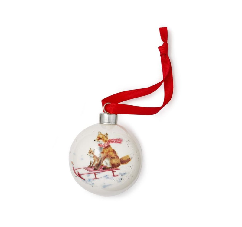 Royal Worcester Porcelánová vánoční ozdoba Wrendale Designs "Sleigh Ride", 6,5 cm - Lišky
