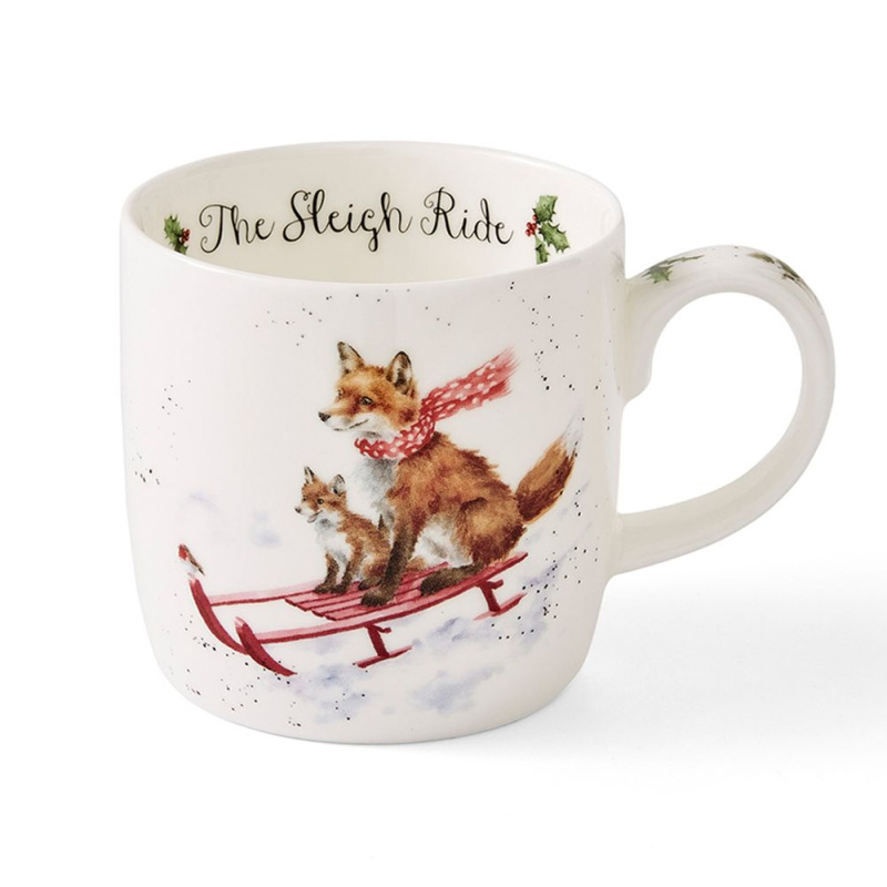 Royal Worcester Vánoční porcelánový hrnek Wrendale Designs "Sleigh Ride", 0,31 l - Lišky