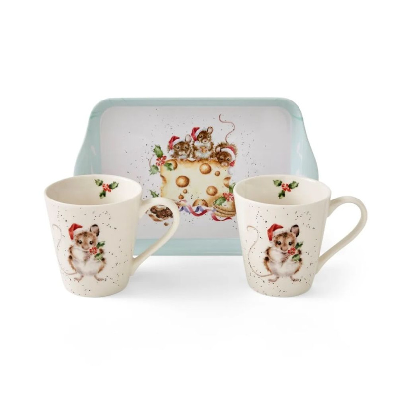 Pimpernel Dárková sada 2 ks hrnků s táckem Wrendale Designs "Holly Jolly Christmas" - Myšky