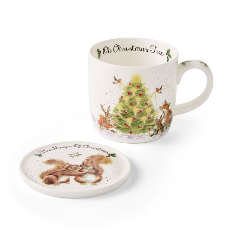 Royal Worcester Porcelánový hrnek s podšálkem Wrendale Designs "Oh Christmas Tree", 0,31 l - Vánoční strom