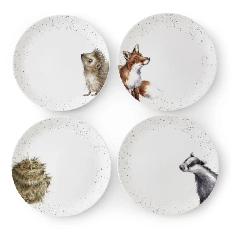 Royal Worcester Jídelní porcelánové talíře Wrendale Designs, 4 ks - Lesní zvířata